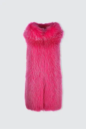 ---------Gilet in volpe fucsia con cappuccio--------