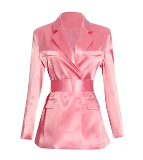 Blazer Dress Women Pink Satin Suit 2022 Spring New Design Giacca personalizzata con cintura Blazer rosa chiaro Donna High Qu