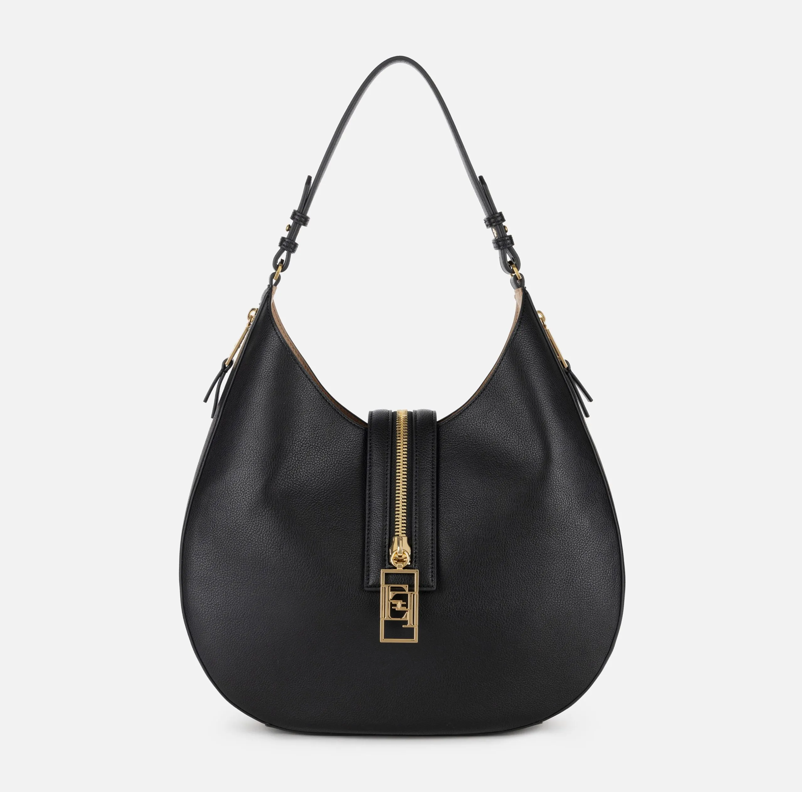 Borsa Hobo Grande Materiale Effetto Pelle Zip Nero e Camel Elisabetta Franchi