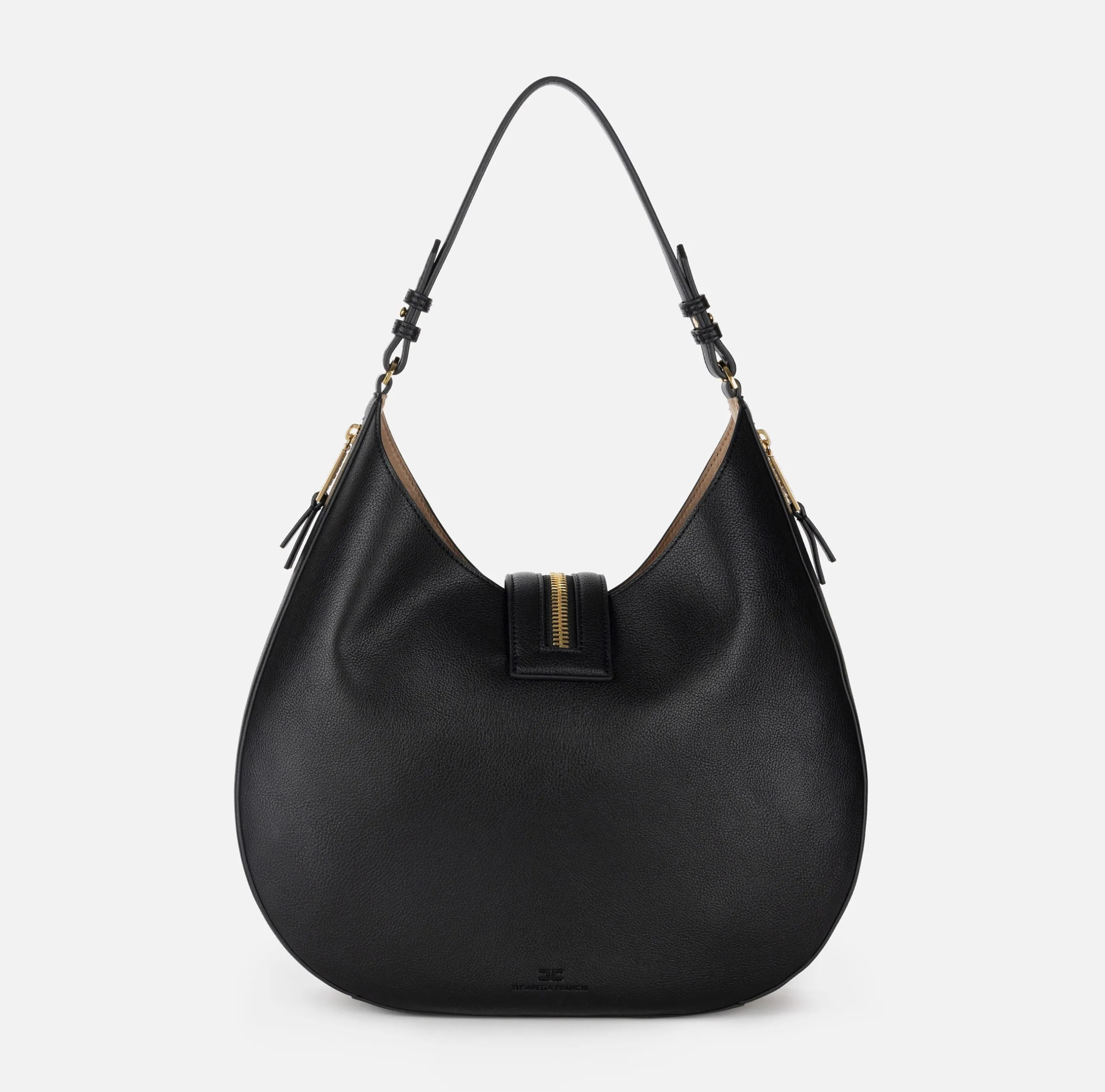 Borsa Hobo Grande Materiale Effetto Pelle Zip Nero e Camel Elisabetta Franchi