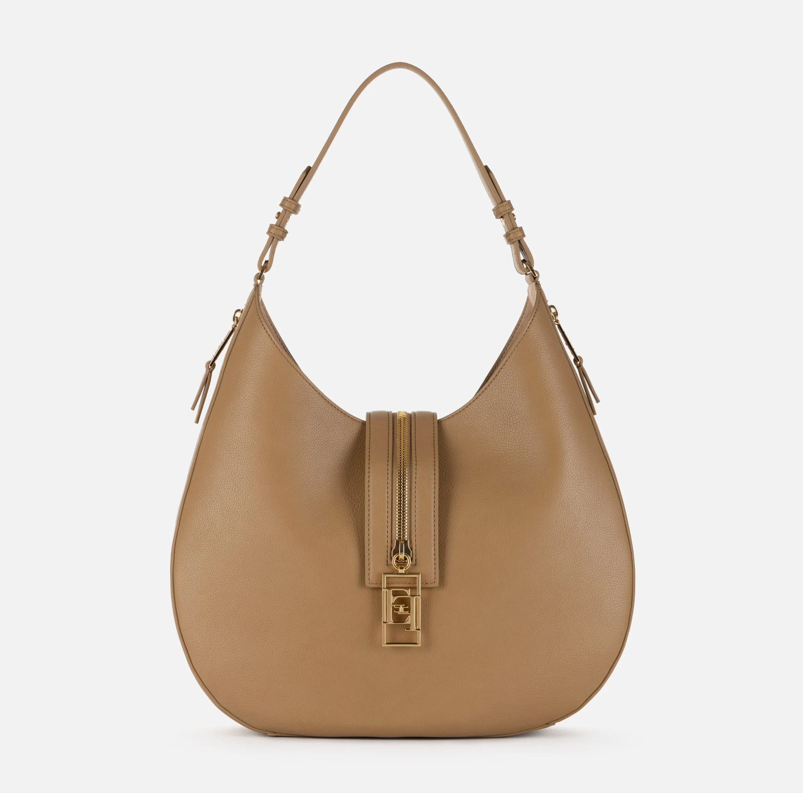 Borsa Hobo Grande Materiale Effetto Pelle Zip Nero e Camel Elisabetta Franchi