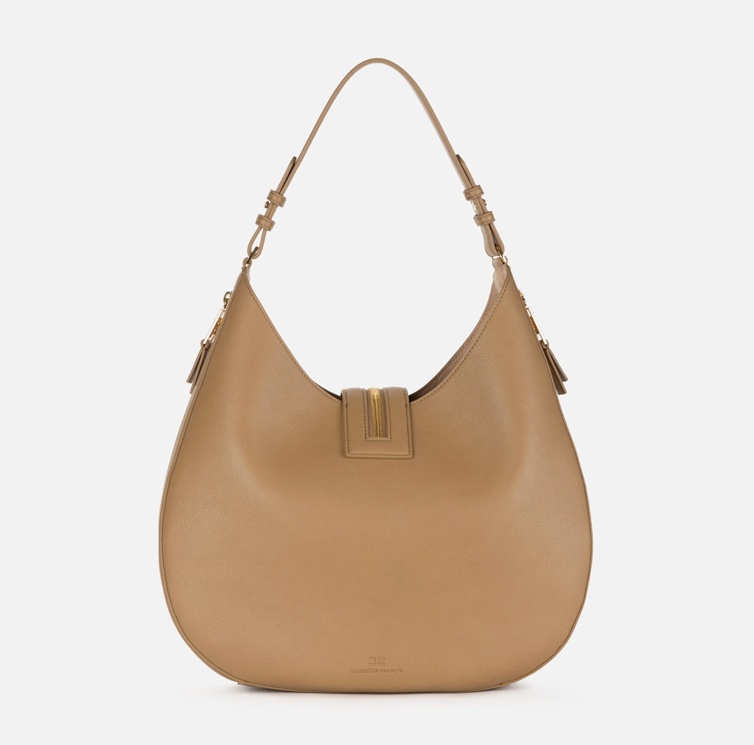 Borsa Hobo Grande Materiale Effetto Pelle Zip Nero e Camel Elisabetta Franchi