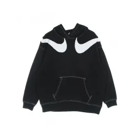 felpa cappuccio donna w swoosh fleece gfx hoodie BLACK/WHITE/WHITE