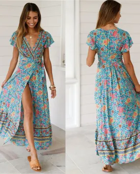 Holiday Long Dress Womens Boho Dresses Lady Boho Floral Scollo a V lungo M