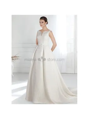 MADISON - A-line Cathedral train Lace Low round/Scooped neck Wedding dress