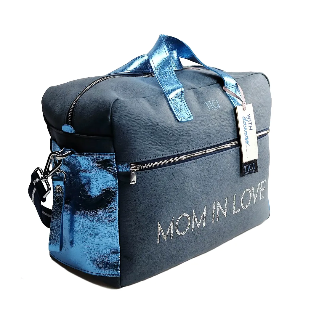 Mommy Bag modello Asia - Borsa Passeggino inserti celesti con Nome