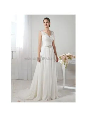 SAMANTHA - A-line Empier waist V-neck Chapel train Wedding dress