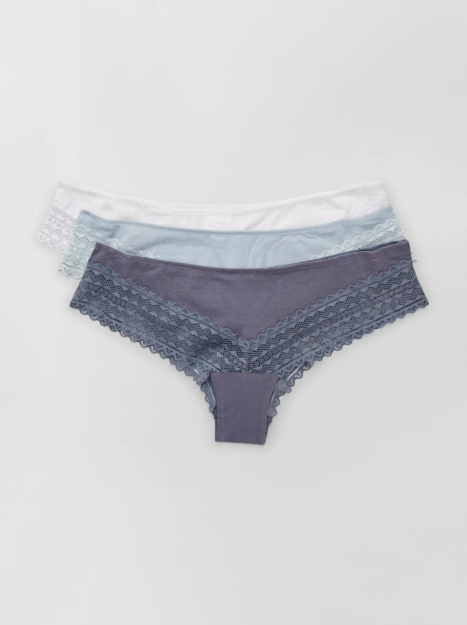 Set di 3 tanga in cotone pizzo - BLU