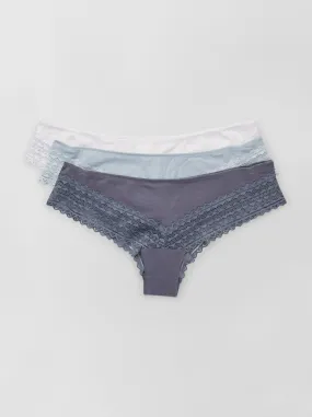 Set di 3 tanga in cotone pizzo - BLU