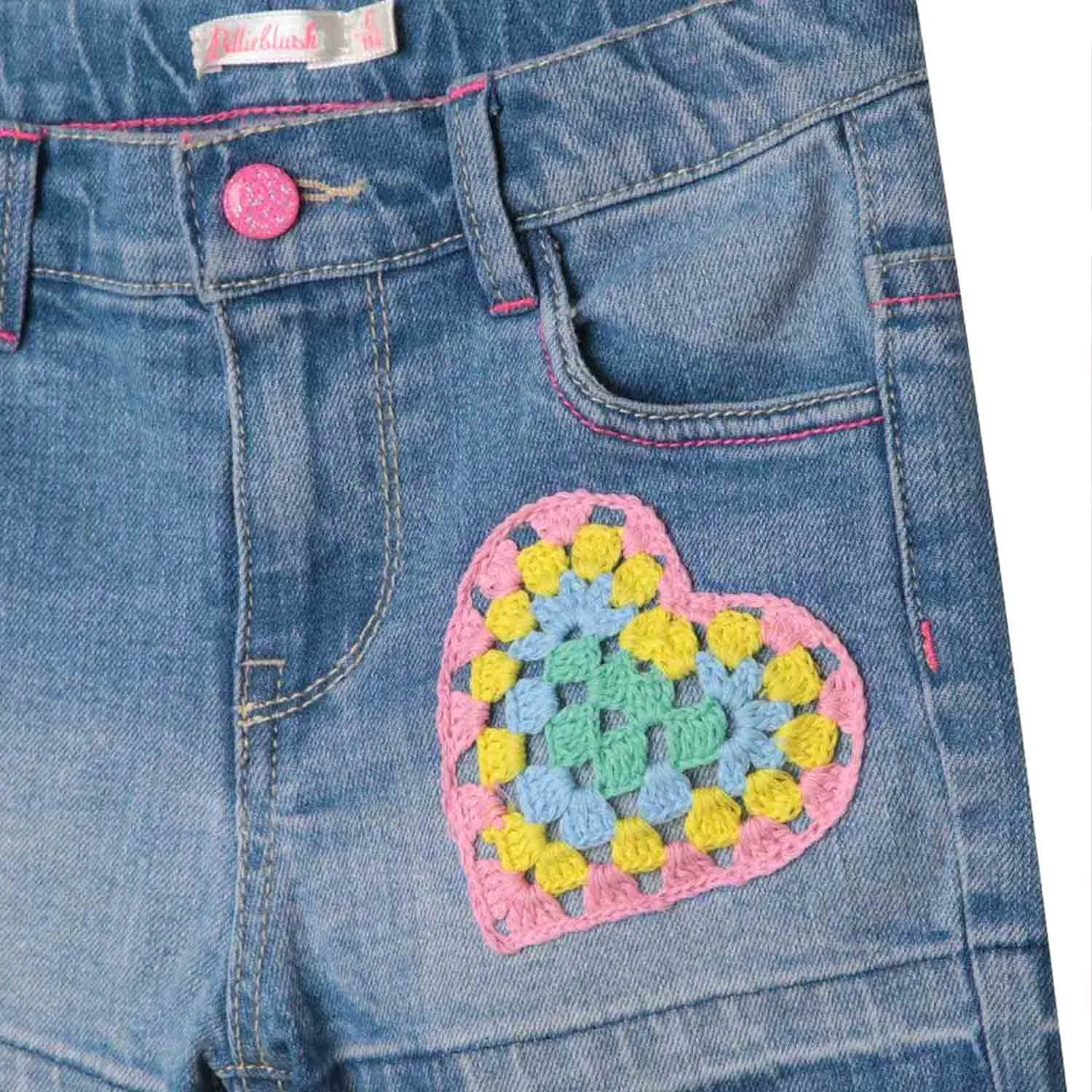 Shorts Di Jeans Con Cuore Multicolor Bambina