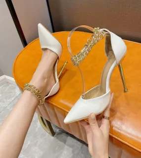 Springsummer 2022 New Pointy, Versatile, Shallow, Single Shoe, White High Heels, One Button, Thin Heel  Pumps